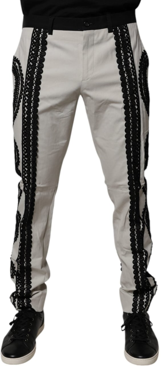Dolce & Gabbana White Lace Trim Mid Waist Dress Formal Pants Divers