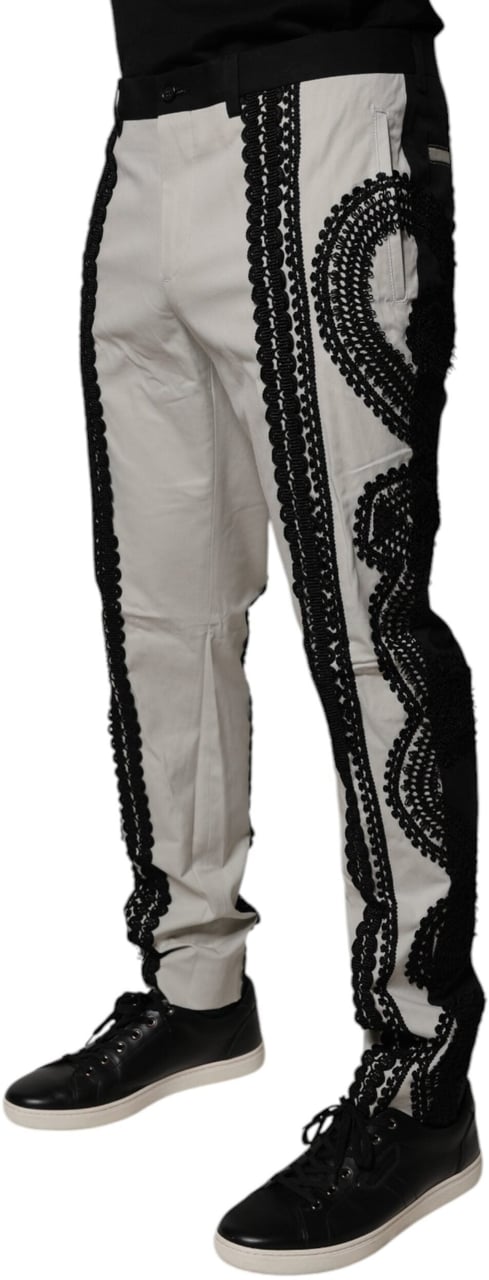 Dolce & Gabbana White Lace Trim Mid Waist Dress Formal Pants Divers