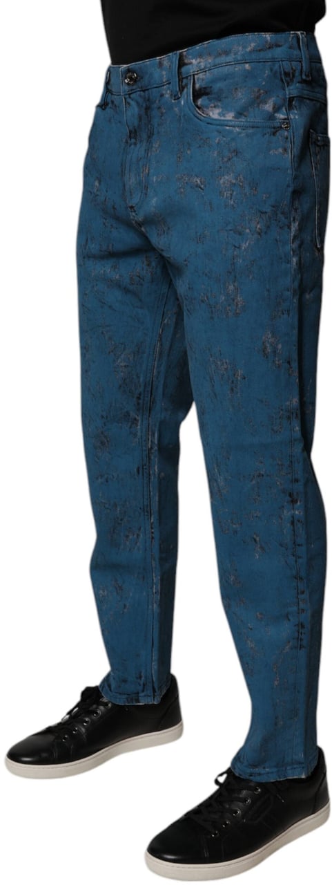Dolce & Gabbana Blue Tie Dye Cotton Skinny Men Denim Jeans Blauw