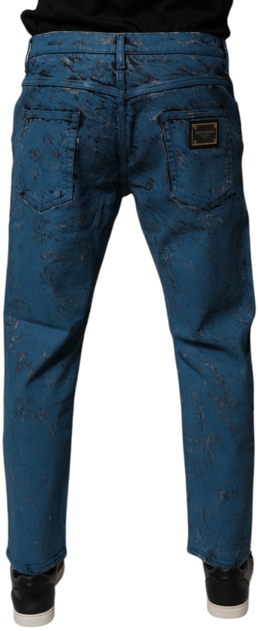 Dolce & Gabbana Blue Tie Dye Cotton Skinny Men Denim Jeans Blauw
