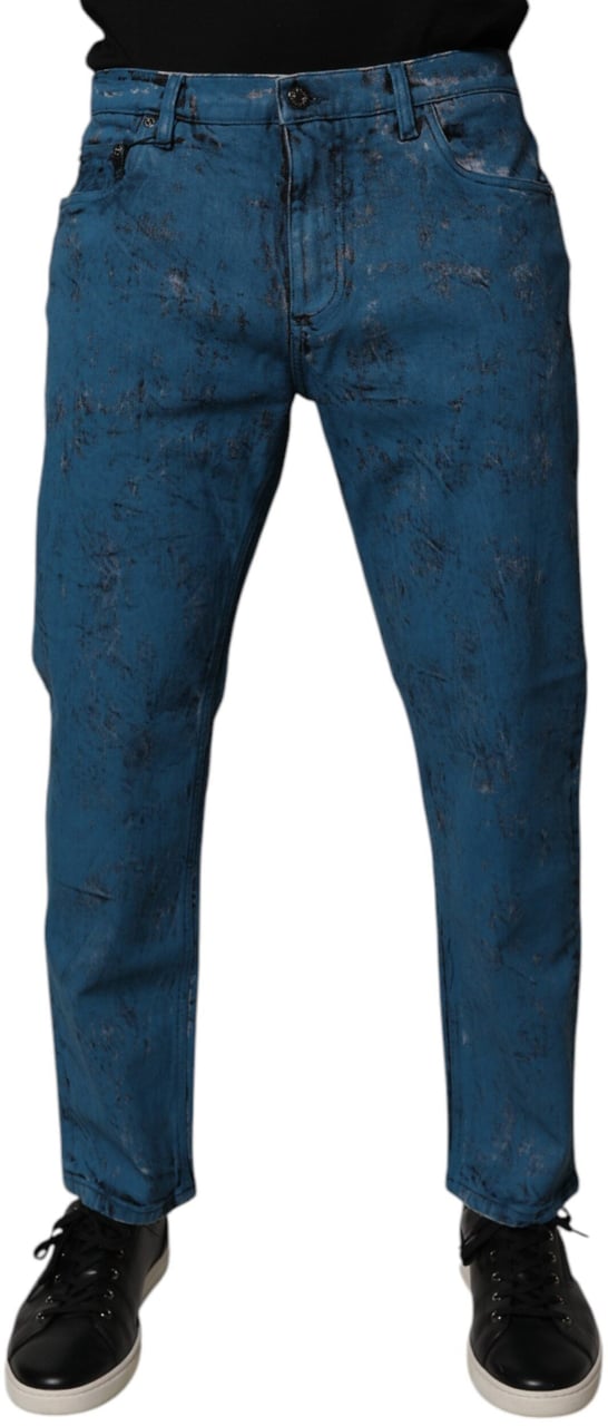 Dolce & Gabbana Blue Tie Dye Cotton Skinny Men Denim Jeans Blauw