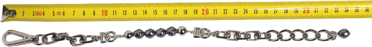 Dolce & Gabbana Silver Tone Chain Lobster Clasp Logo Gray Pearls Bracelet Zilver
