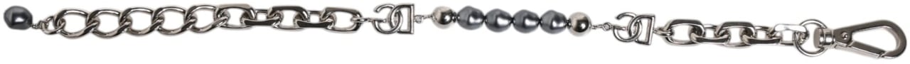 Dolce & Gabbana Silver Tone Chain Lobster Clasp Logo Gray Pearls Bracelet Zilver