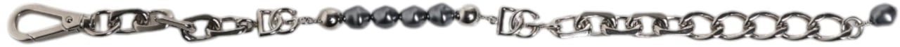 Dolce & Gabbana Silver Tone Chain Lobster Clasp Logo Gray Pearls Bracelet Zilver