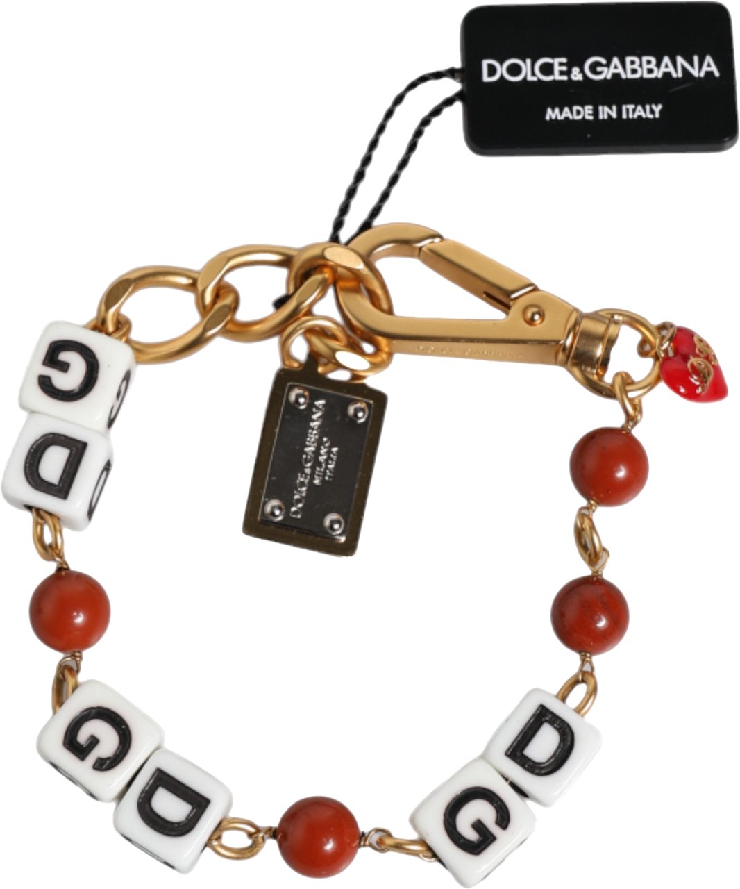 Dolce & Gabbana Multicolor Gold Tone Brass Chain DG Logo Dice Bracelet Divers