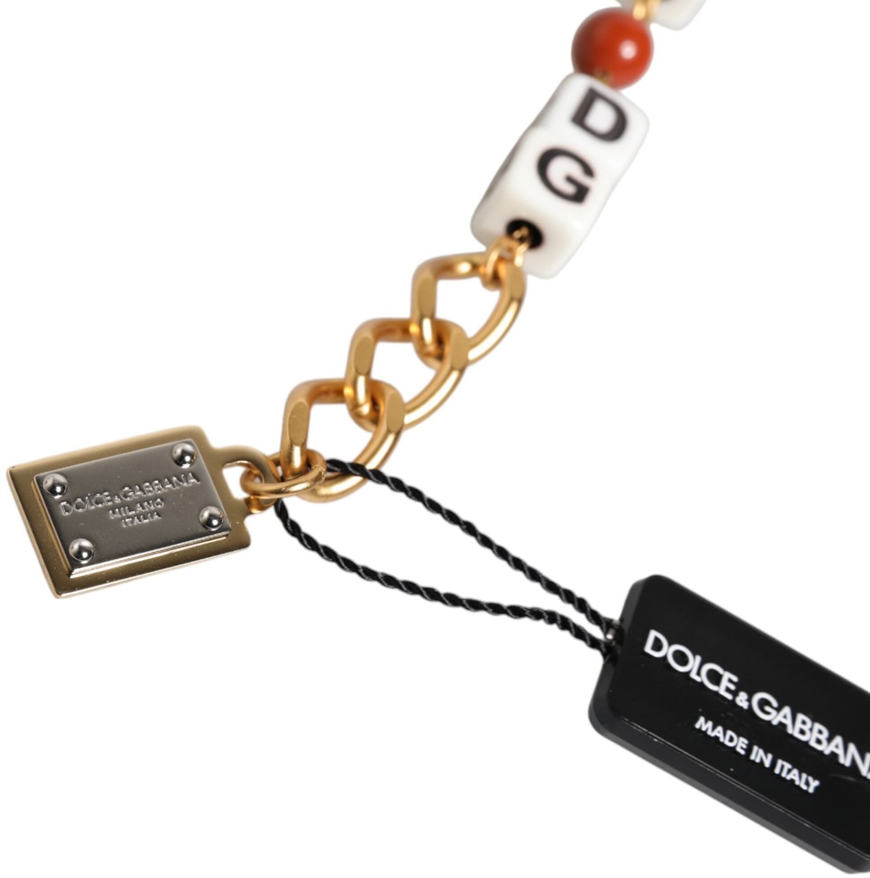 Dolce & Gabbana Multicolor Gold Tone Brass Chain DG Logo Dice Bracelet Divers