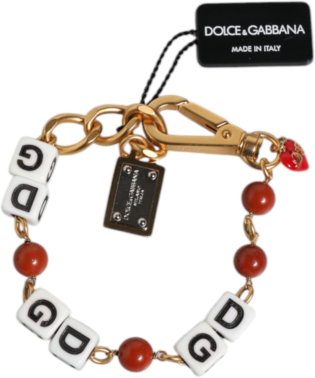 Dolce & Gabbana Multicolor Gold Tone Brass Chain DG Logo Dice Bracelet Divers