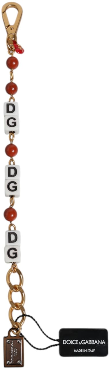Dolce & Gabbana Multicolor Gold Tone Brass Chain DG Logo Dice Bracelet Divers