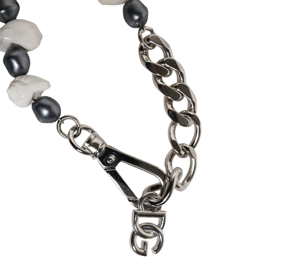 Dolce & Gabbana Silver Tone Brass Beaded Shell DG Logo Pendant Bracelet Divers