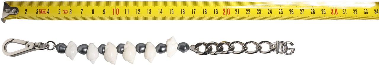 Dolce & Gabbana Silver Tone Brass Beaded Shell DG Logo Pendant Bracelet Divers