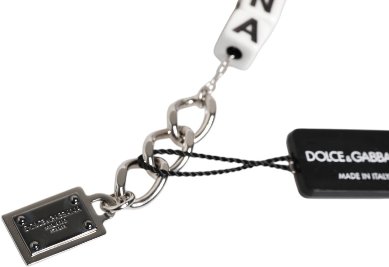Dolce & Gabbana Silver Brass Chain Dice Logo Embellished Charm Bracelet Divers