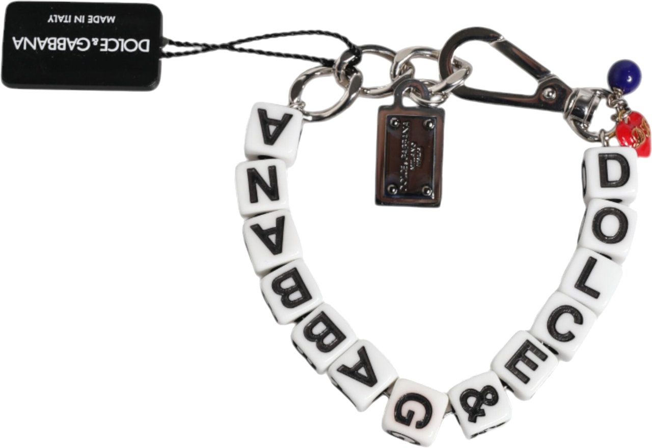 Dolce & Gabbana Silver Brass Chain Dice Logo Embellished Charm Bracelet Divers