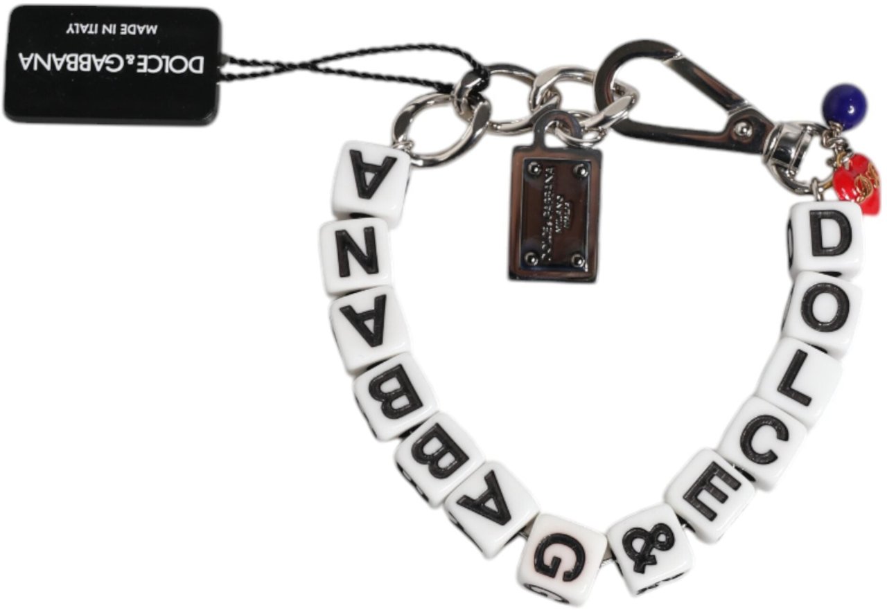 Dolce & Gabbana Silver Brass Chain Dice Logo Embellished Charm Bracelet Divers
