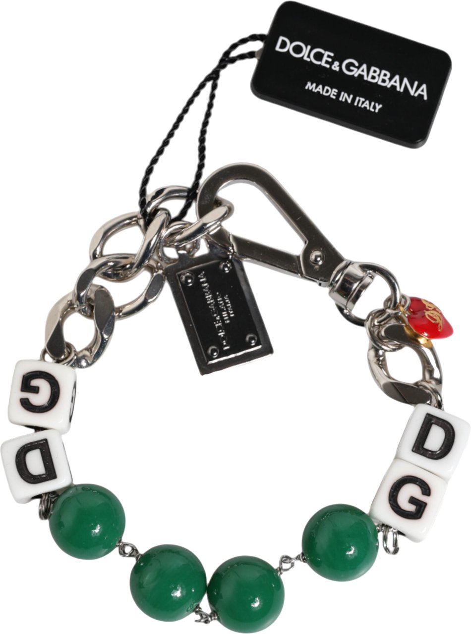 Dolce & Gabbana Silver Tone Brass Bead Dice Logo Embellish Charm Bracelet Divers