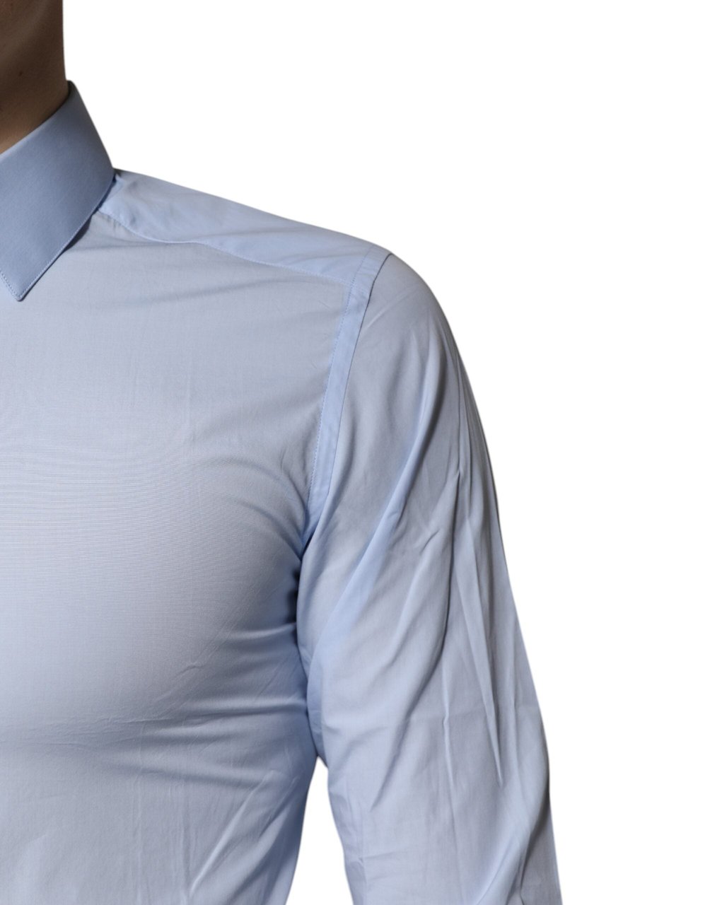 Dolce & Gabbana Light Blue Cotton GOLD Dress Formal Shirt Lichtblauw