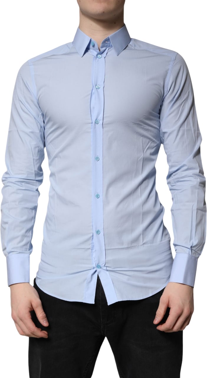 Dolce & Gabbana Light Blue Cotton GOLD Dress Formal Shirt Lichtblauw