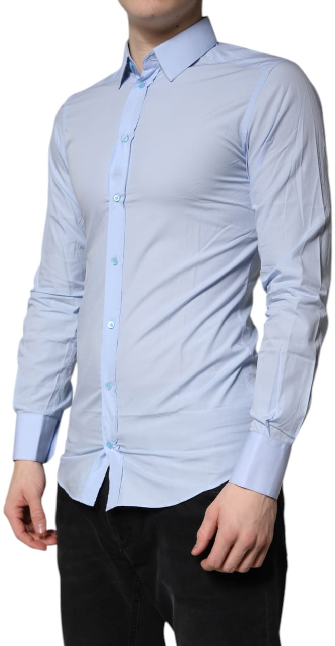 Dolce & Gabbana Light Blue Cotton GOLD Dress Formal Shirt Lichtblauw