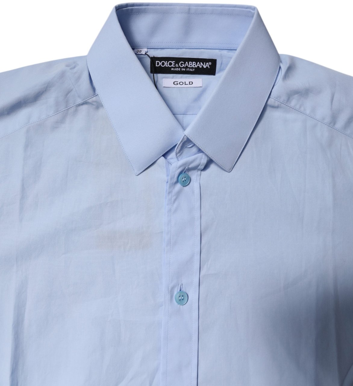 Dolce & Gabbana Light Blue Cotton GOLD Dress Formal Shirt Lichtblauw