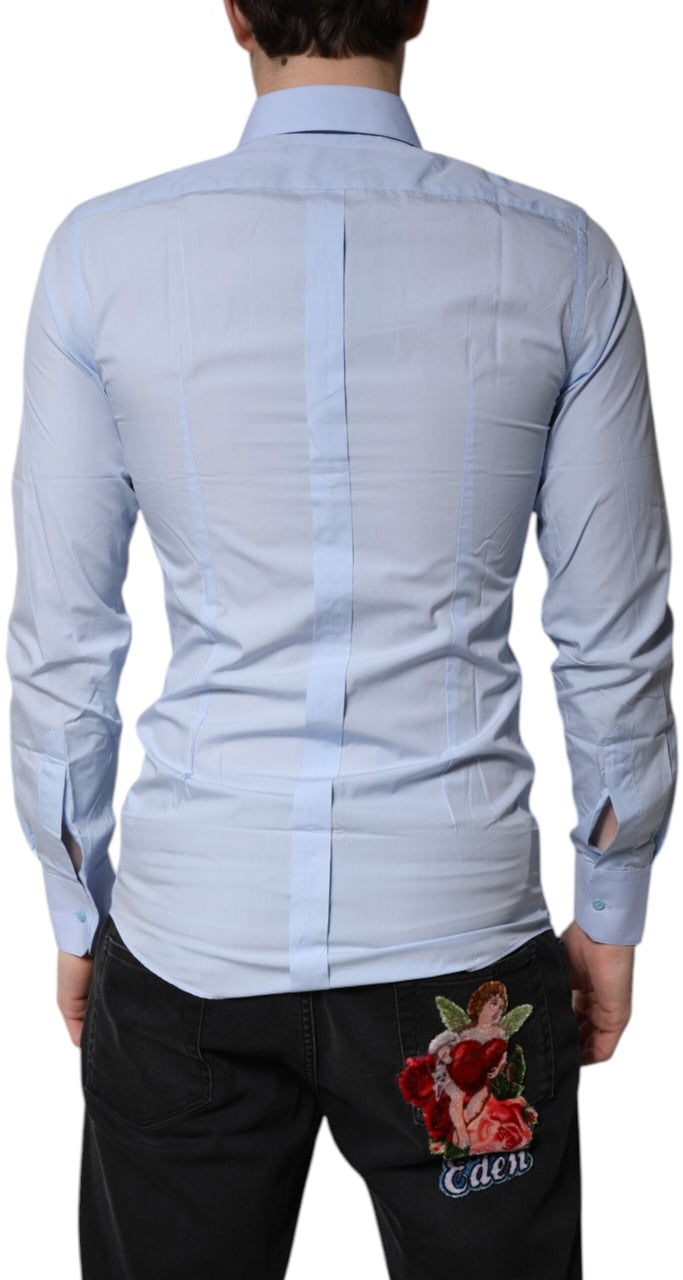 Dolce & Gabbana Light Blue Cotton GOLD Dress Formal Shirt Lichtblauw