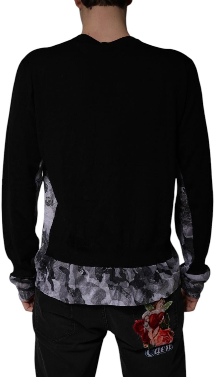 Dolce & Gabbana Black Camouflage V-neck Pullover Sweater Zwart
