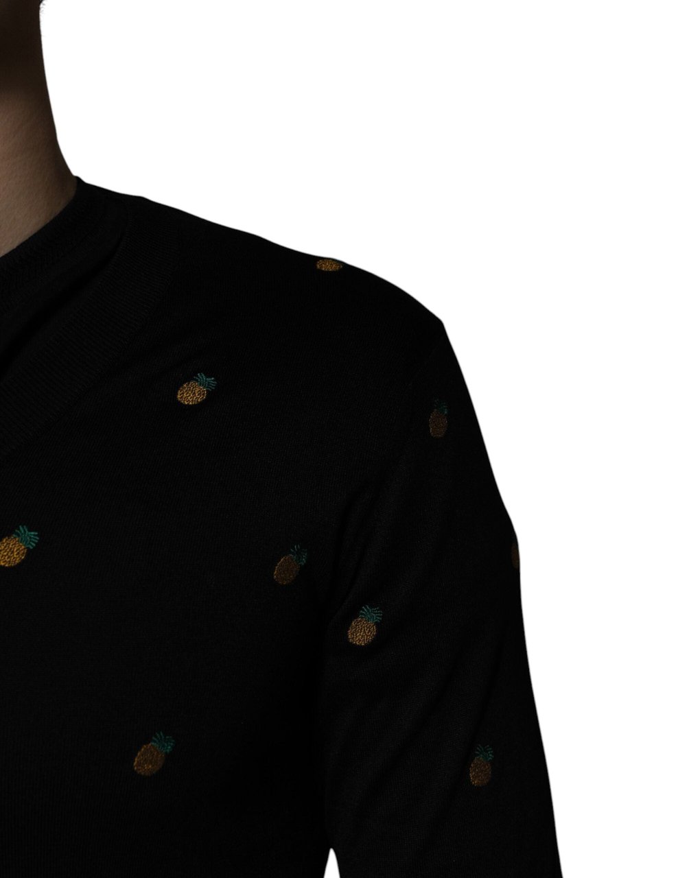 Dolce & Gabbana Black Pineapple Crew Neck Pullover Sweater Zwart