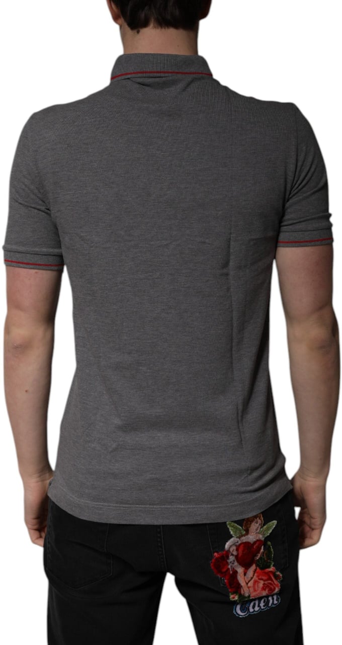 Dolce & Gabbana Gray Cotton Crown Collared Polo T-shirt Lichtblauw