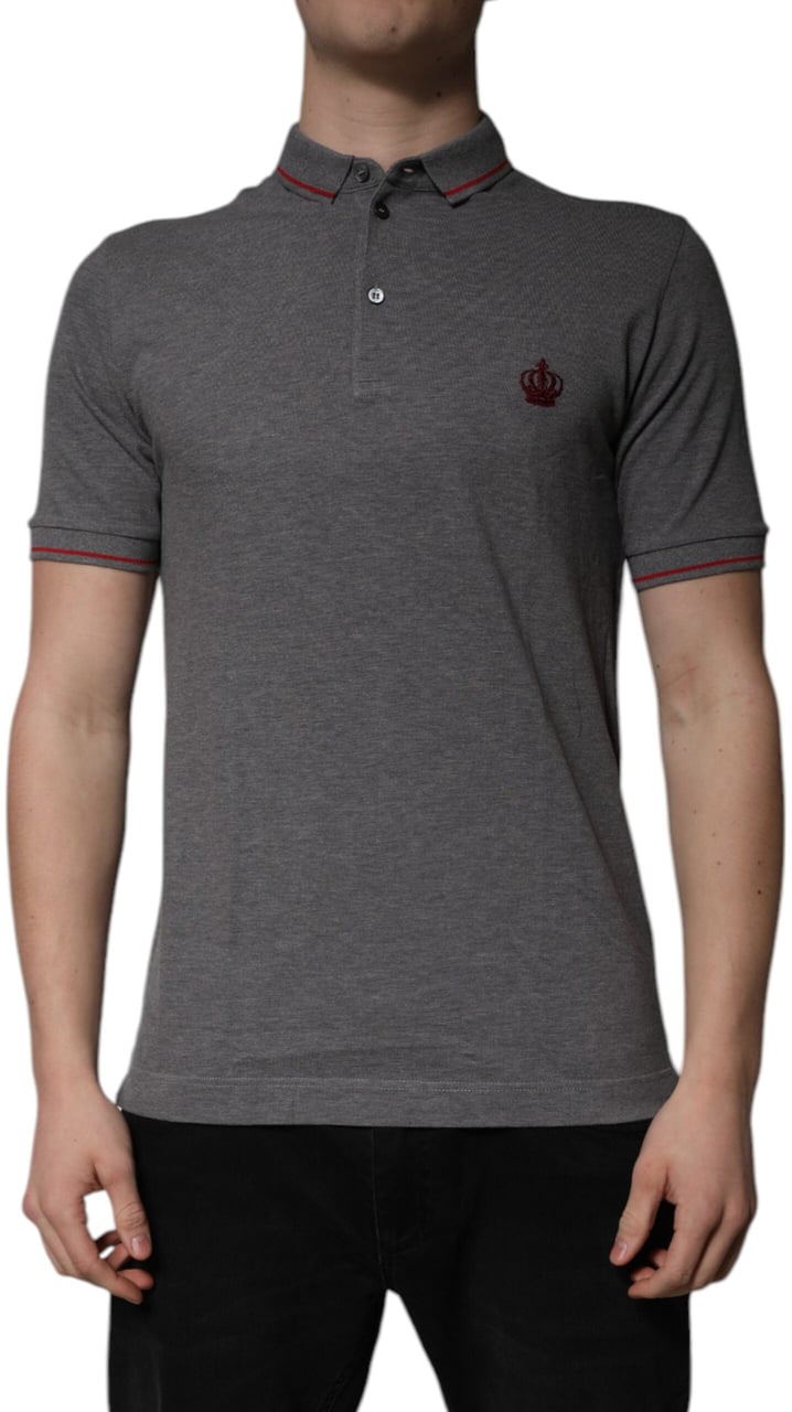 Dolce & Gabbana Gray Cotton Crown Collared Polo T-shirt Lichtblauw