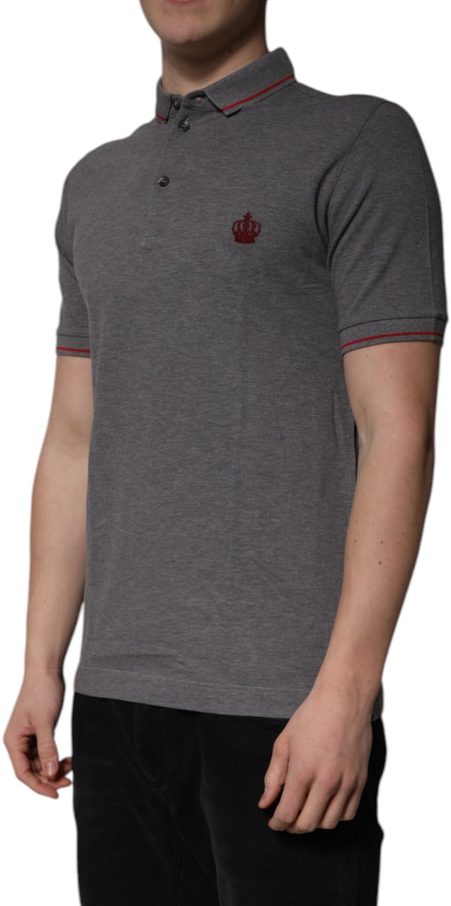 Dolce & Gabbana Gray Cotton Crown Collared Polo T-shirt Lichtblauw