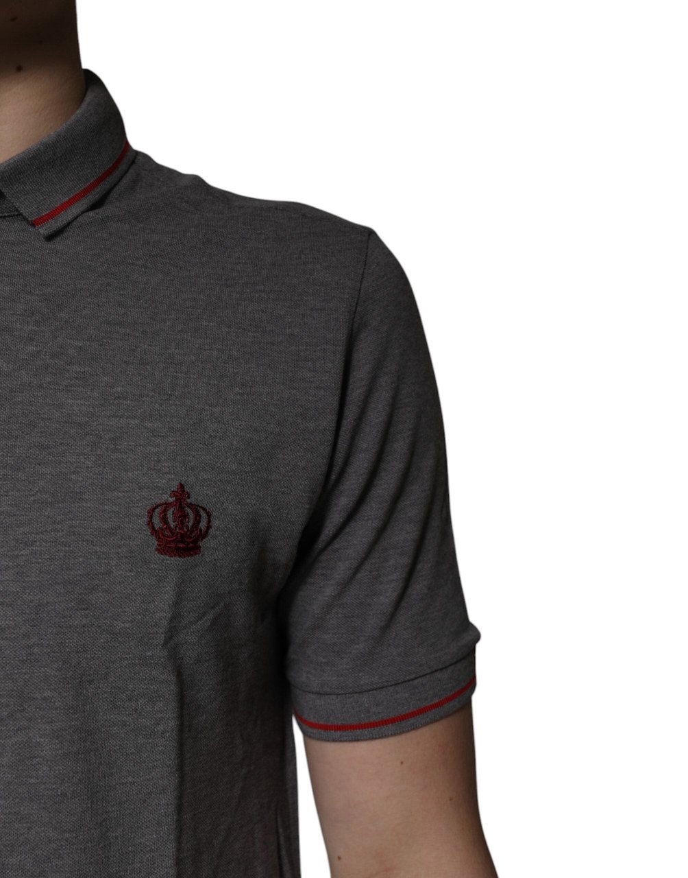 Dolce & Gabbana Gray Cotton Crown Collared Polo T-shirt Lichtblauw