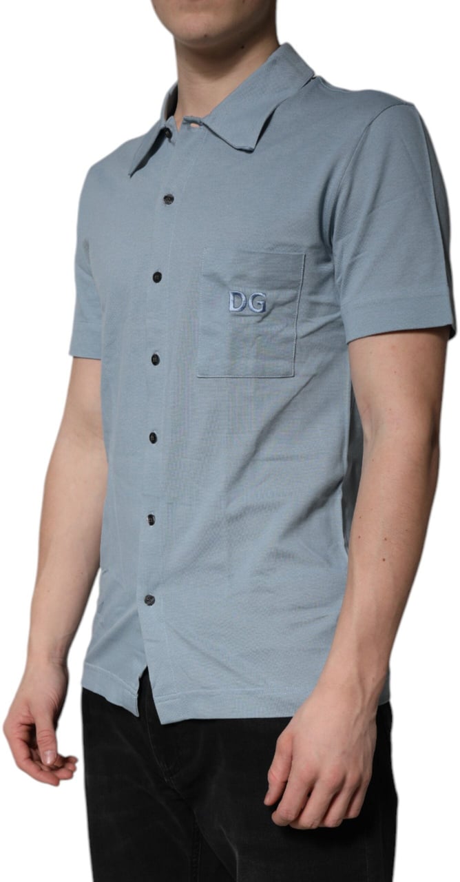 Dolce & Gabbana Blue Cotton Button Down Casual Men Polo Shirt Wit