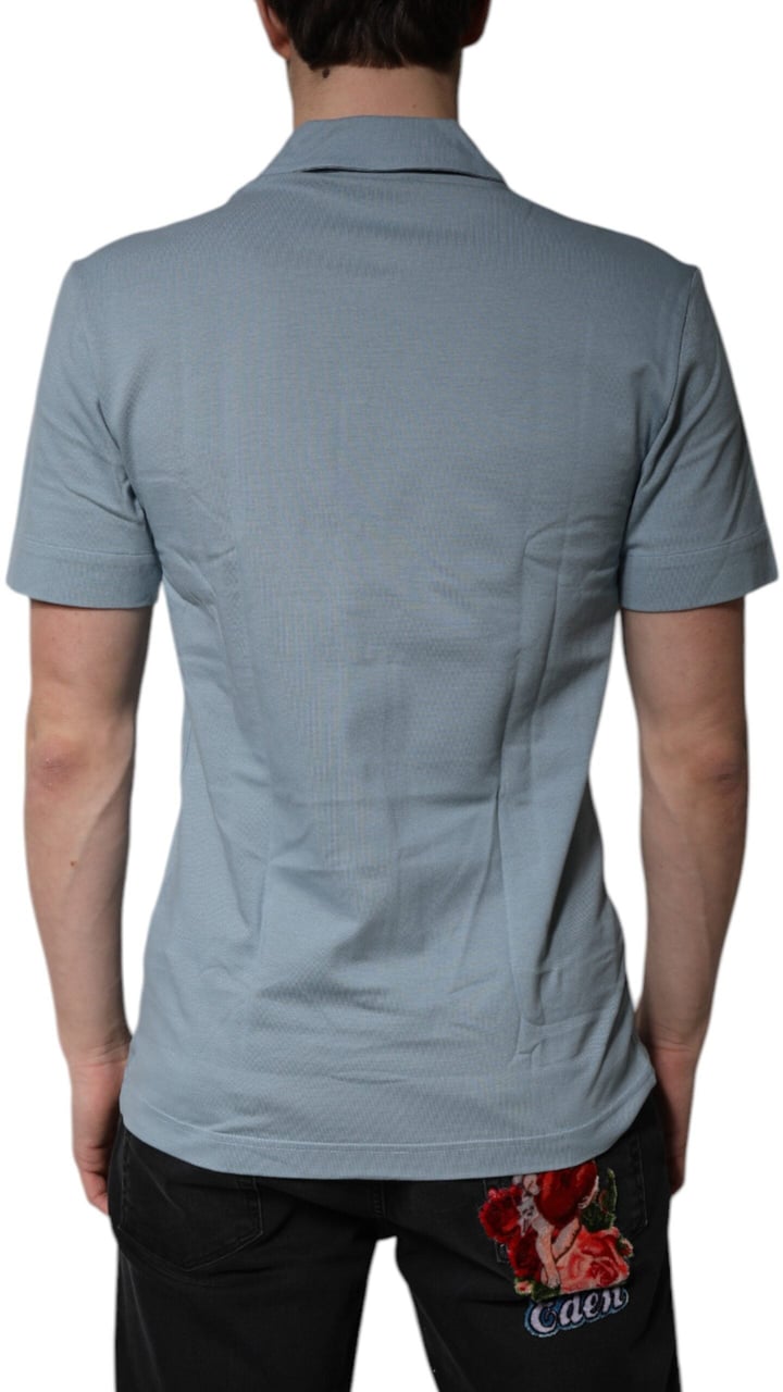 Dolce & Gabbana Blue Cotton Button Down Casual Men Polo Shirt Wit