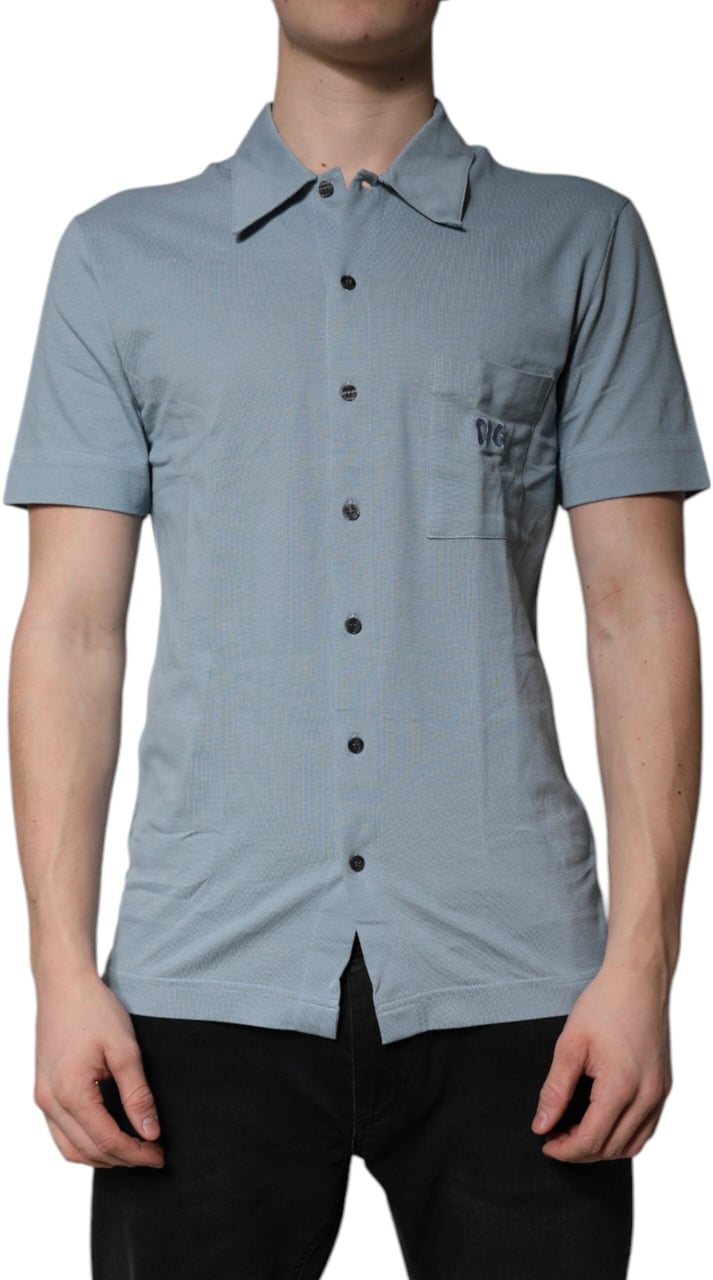 Dolce & Gabbana Blue Cotton Button Down Casual Men Polo Shirt Wit