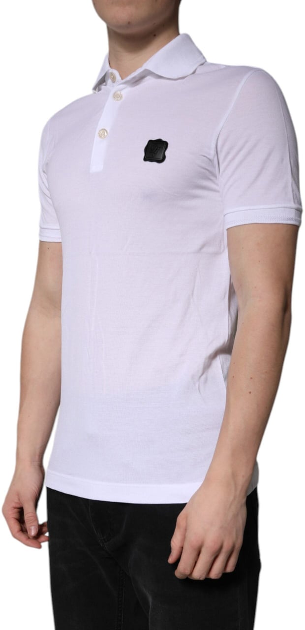 Dolce & Gabbana White Cotton Logo Collared Polo T-shirt Wit