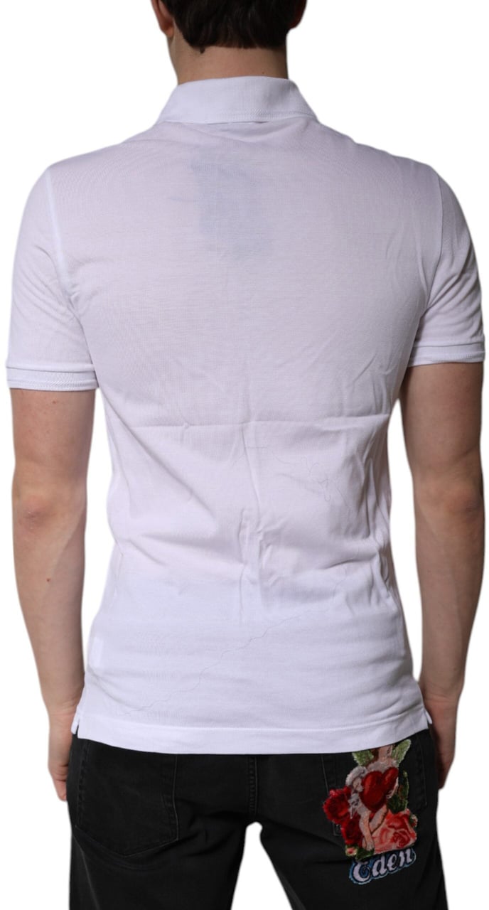 Dolce & Gabbana White Cotton Logo Collared Polo T-shirt Wit