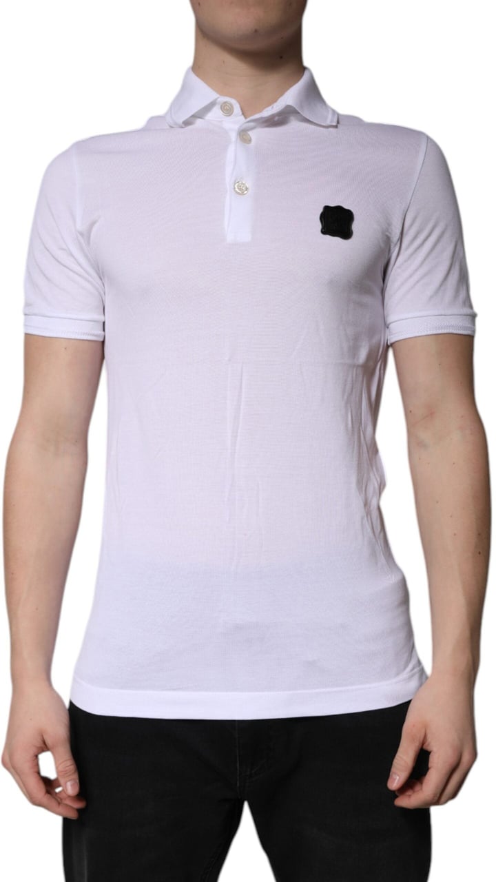 Dolce & Gabbana White Cotton Logo Collared Polo T-shirt Wit