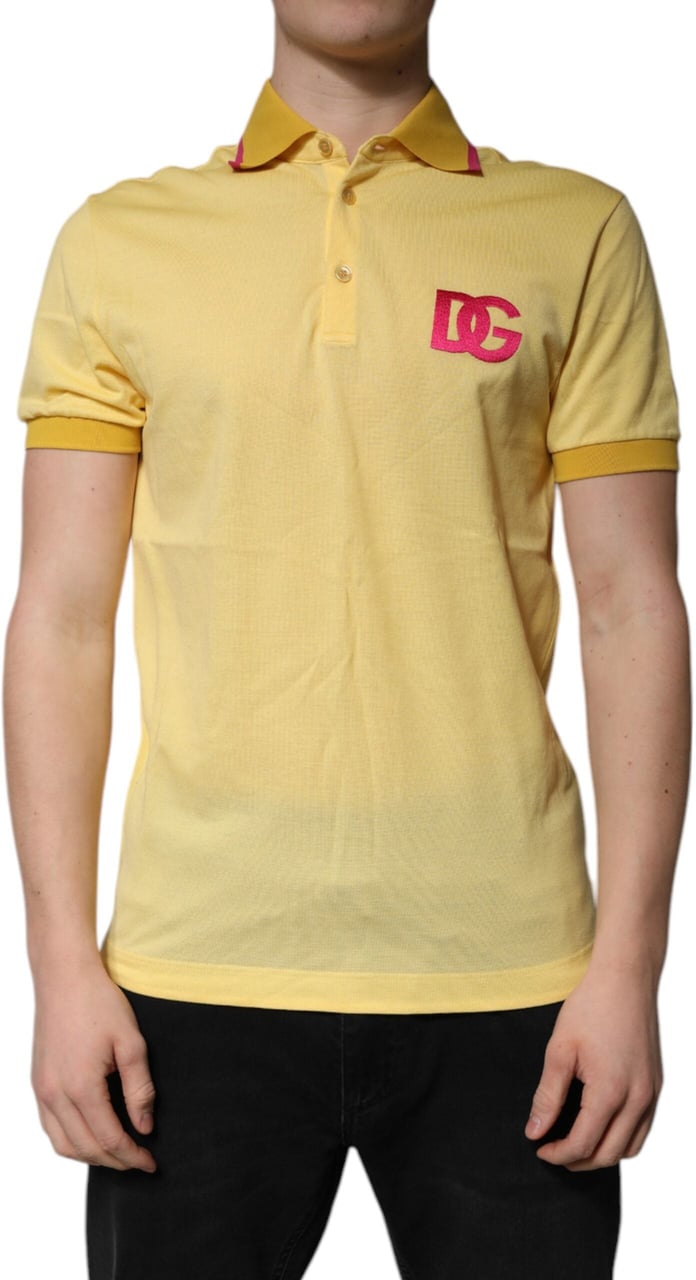 Dolce & Gabbana Yellow Cotton Logo Collared Polo T-shirt Zwart