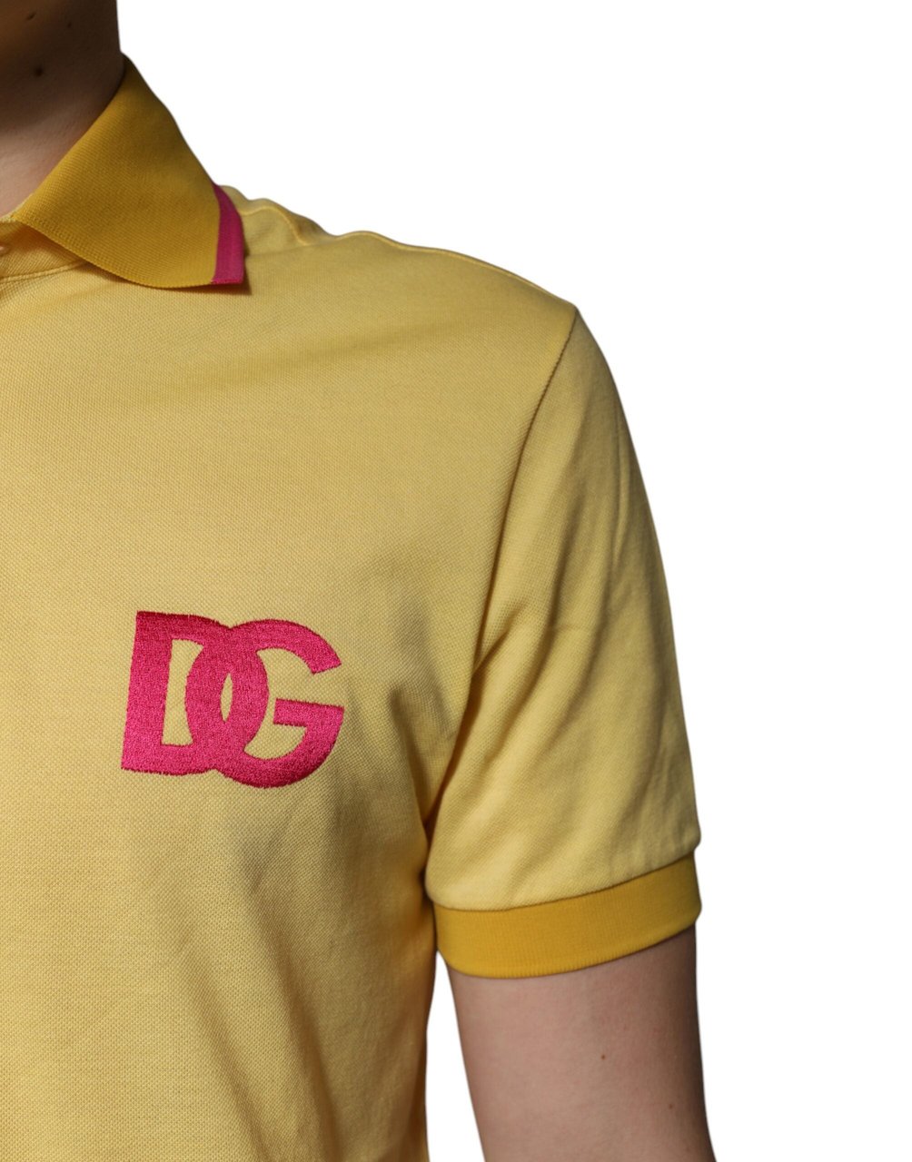 Dolce & Gabbana Yellow Cotton Logo Collared Polo T-shirt Zwart