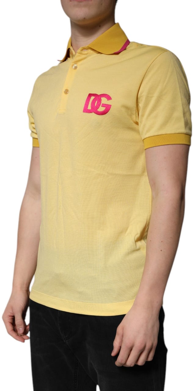 Dolce & Gabbana Yellow Cotton Logo Collared Polo T-shirt Zwart