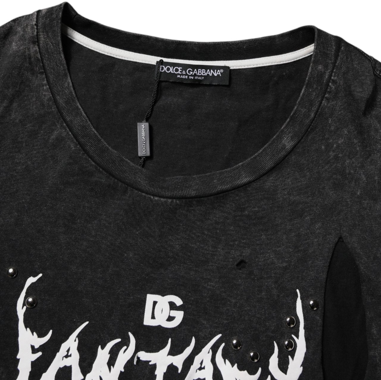 Dolce & Gabbana Black Graphic Print Cotton Crew Neck T-shirt Zwart