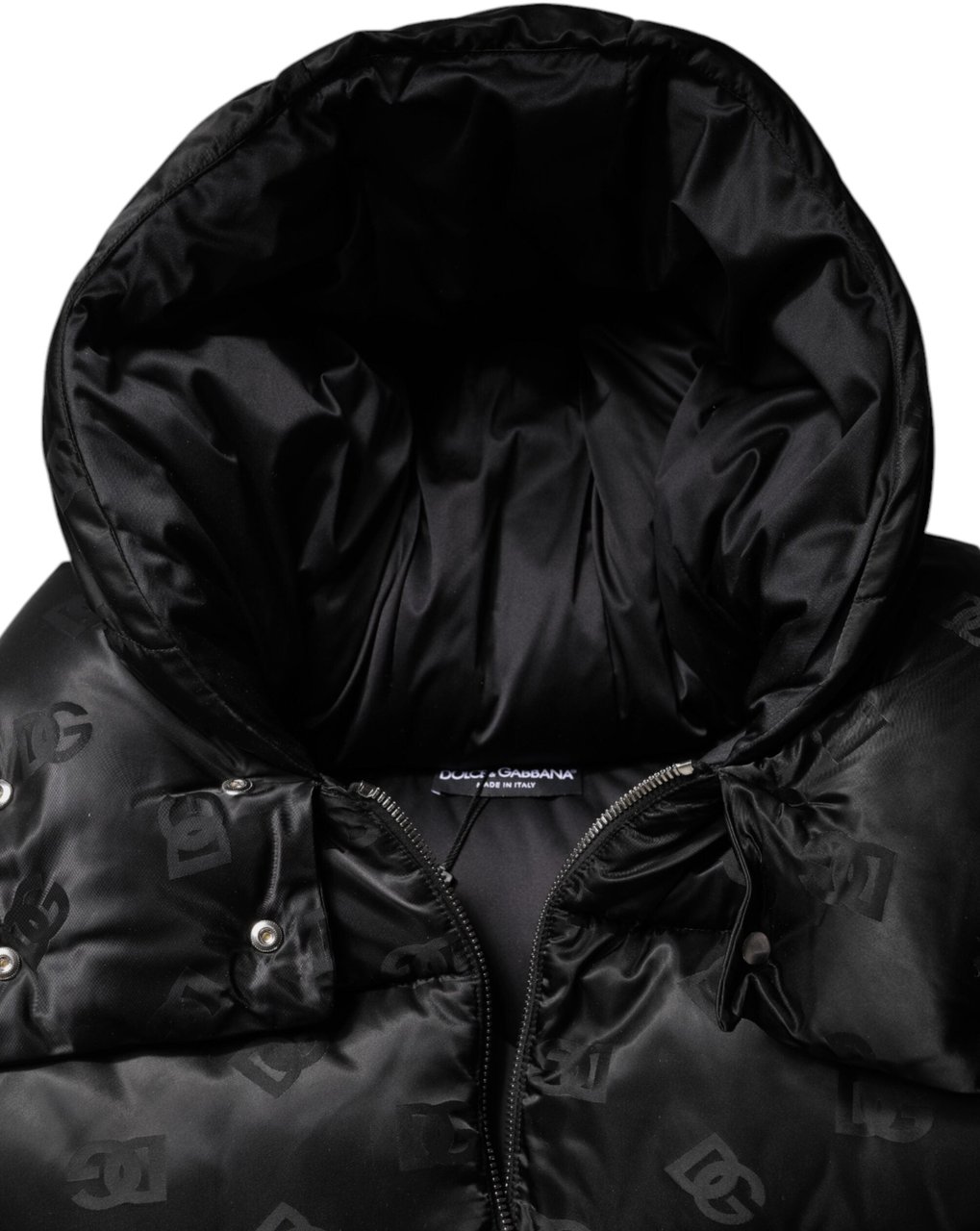 Dolce & Gabbana Black Padded Puffer Hooded Full Zip Cropped Jacket Zwart