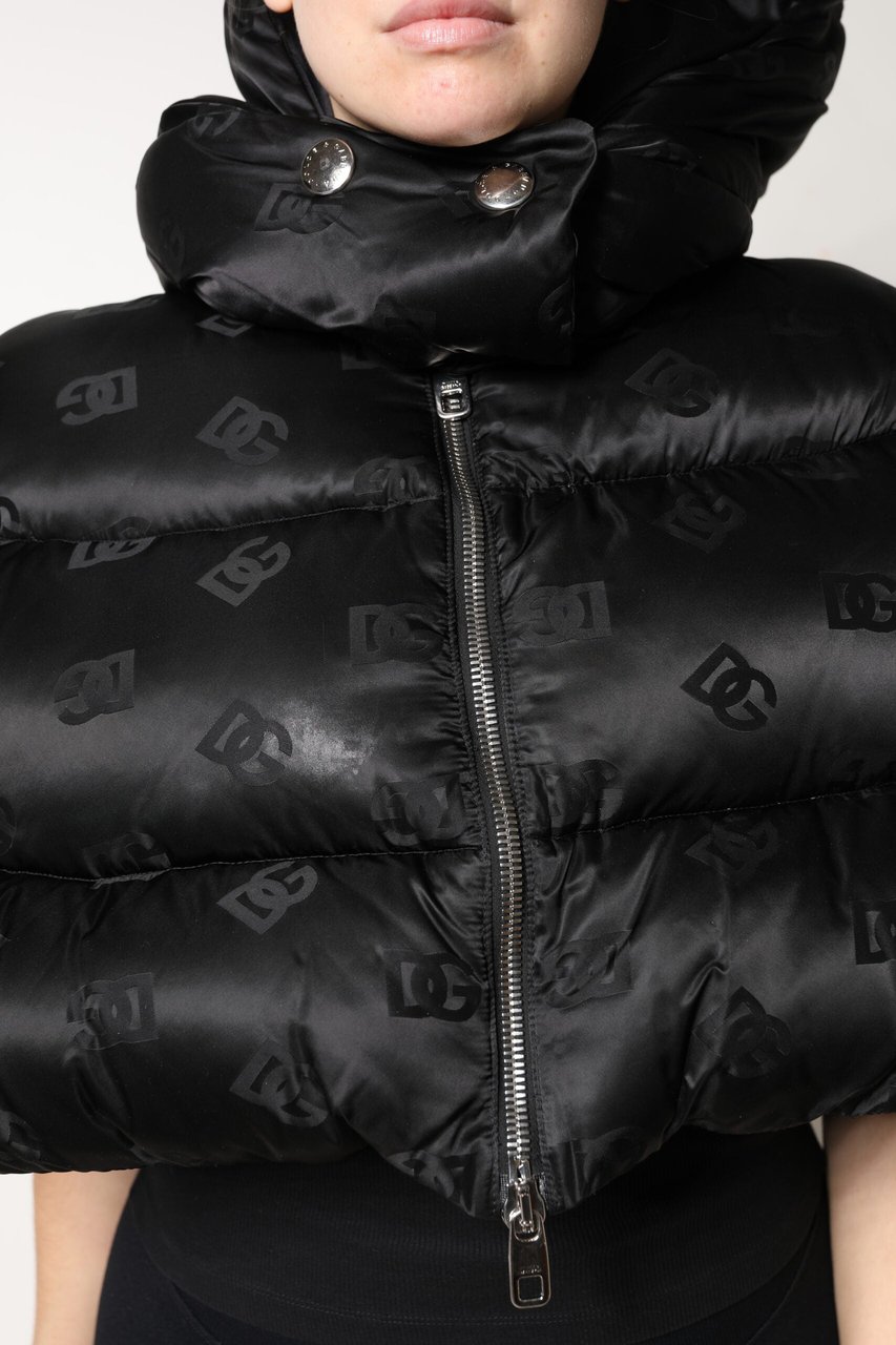 Dolce & Gabbana Black Padded Puffer Hooded Full Zip Cropped Jacket Zwart