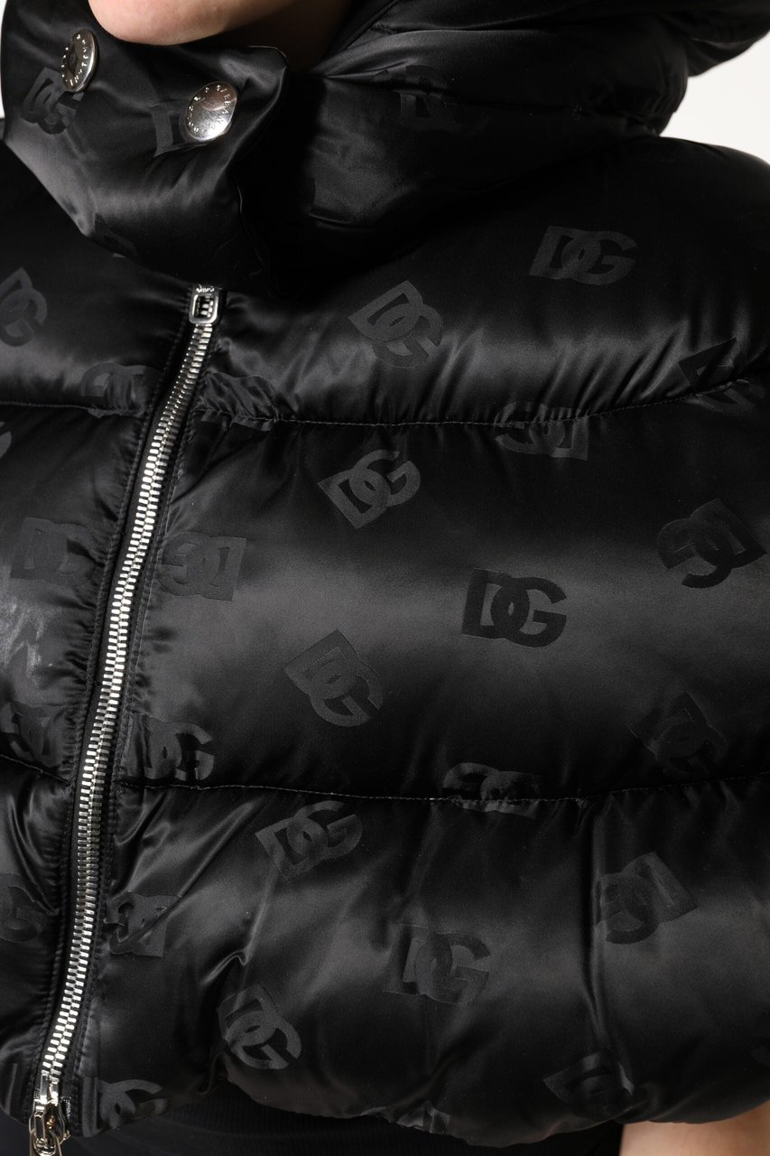 Dolce & Gabbana Black Padded Puffer Hooded Full Zip Cropped Jacket Zwart