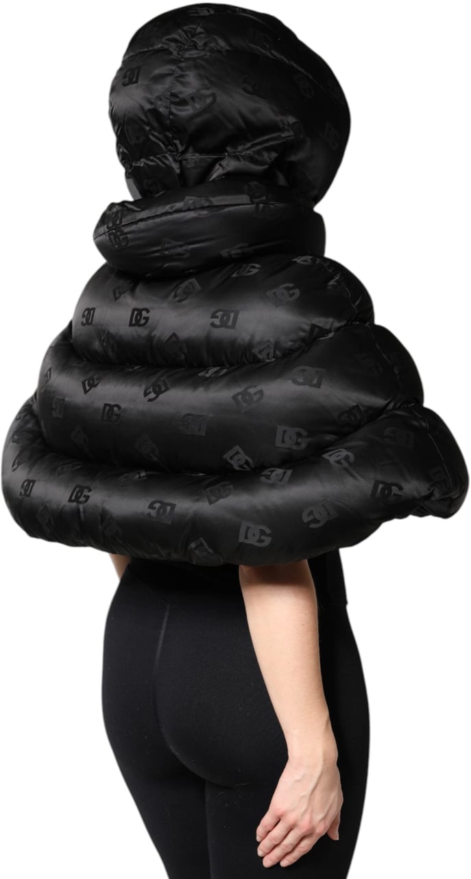Dolce & Gabbana Black Padded Puffer Hooded Full Zip Cropped Jacket Zwart
