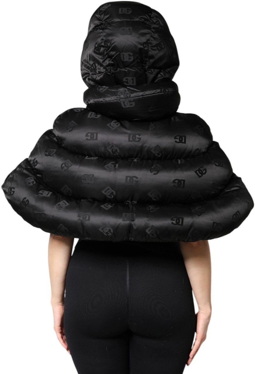 Dolce & Gabbana Black Padded Puffer Hooded Full Zip Cropped Jacket Zwart