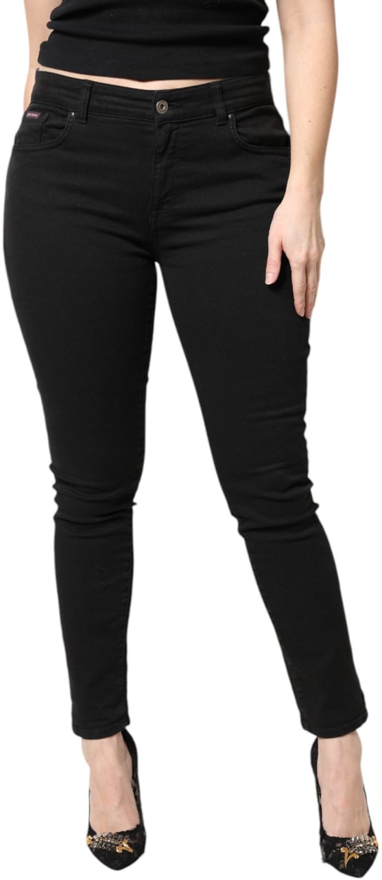 Dolce & Gabbana Black Cotton Mid Waisted Skinny Denim Jeans Zwart