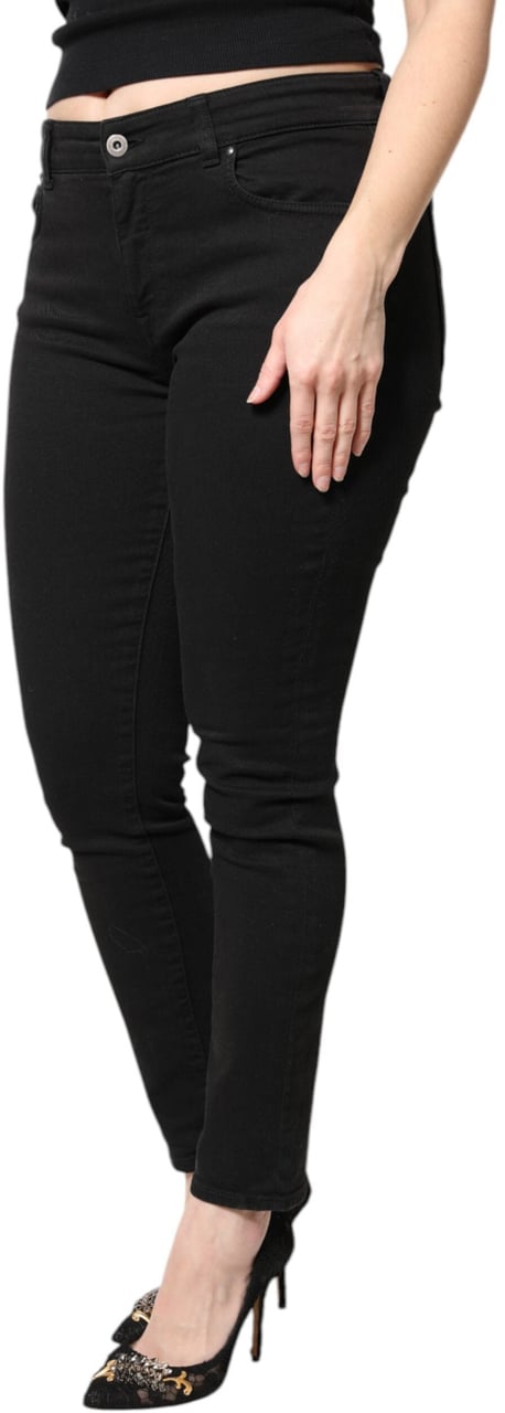 Dolce & Gabbana Black Cotton Mid Waisted Skinny Denim Jeans Zwart