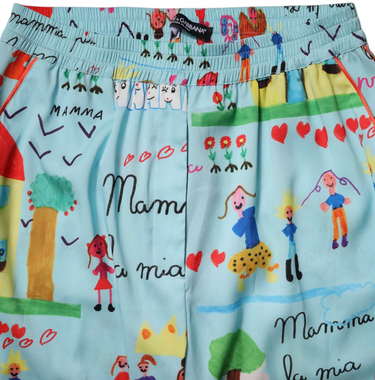 Dolce & Gabbana Light Blue Drawing Mid Waist Wide Leg Pants Lichtblauw