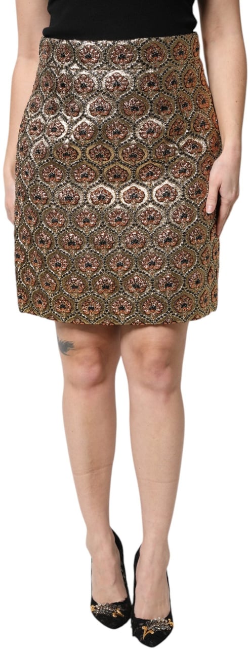Dolce & Gabbana Brown Polyester Brocade A-line Mini Skirt Zwart