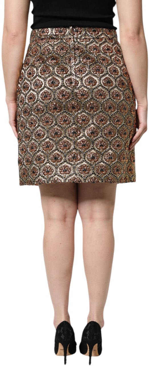 Dolce & Gabbana Brown Polyester Brocade A-line Mini Skirt Zwart