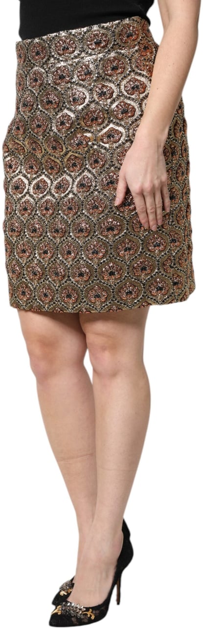 Dolce & Gabbana Brown Polyester Brocade A-line Mini Skirt Zwart